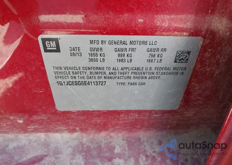 2014 Chevrolet Sonic Lt Auto из США, поврежденный, VIN 1G1JC6SG6E4113727